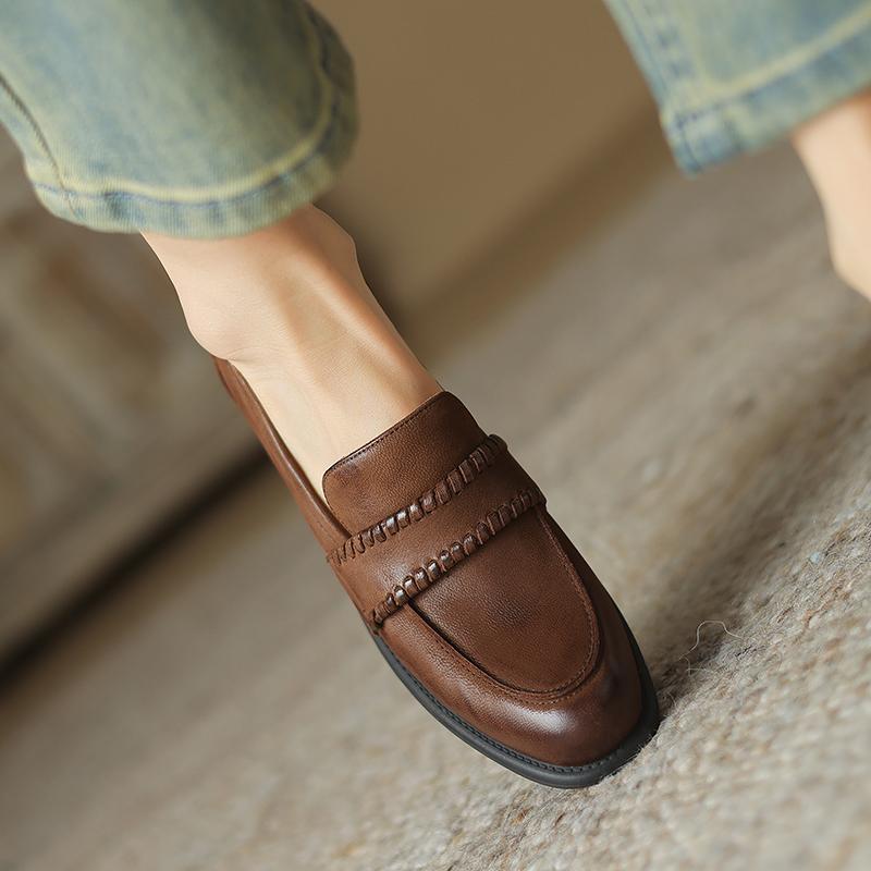 Fashion Retro Mid Heels Women Pumps Genuine Leather High Quality Shoes Woman 2025 Spring Summer Concise Casual Working Pumps Loafers