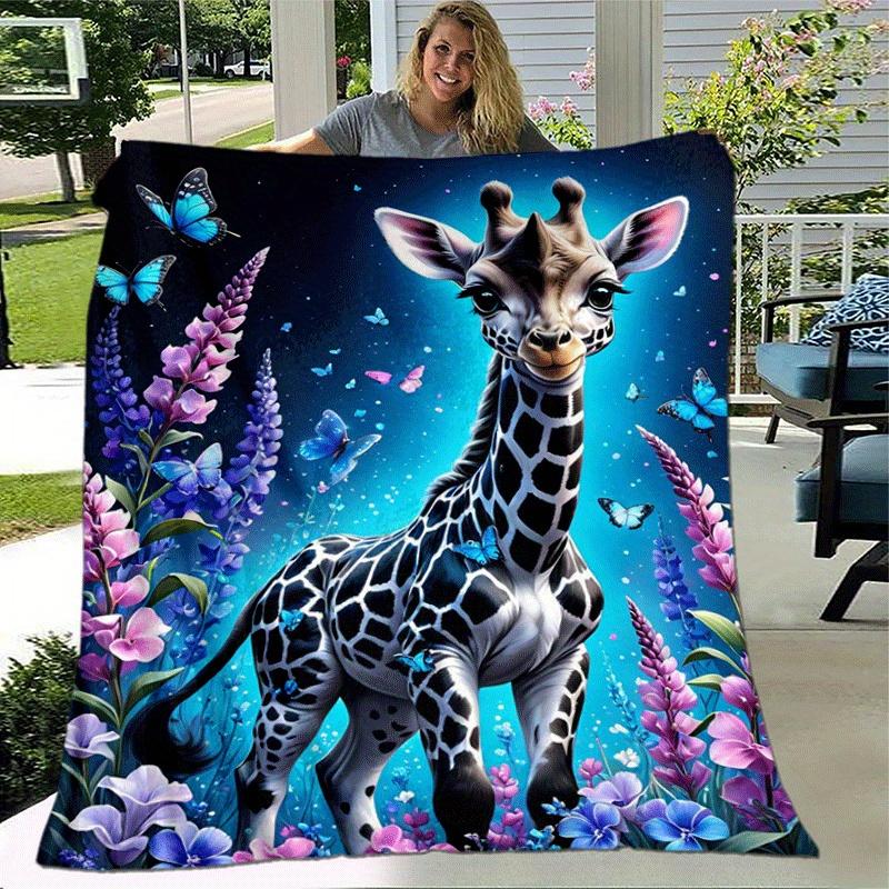 1pc Deer Printing Lightweight Flannel Blanket, Comfortable and Warm Blanket, for Camping Sofa Bed and Couch Office, Suitable for Gift Blanket