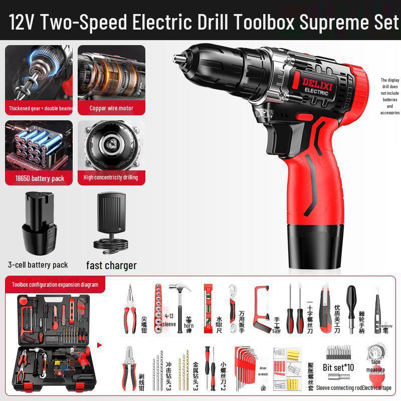 Delixi Multifunctional Lithium Battery Drill Set for Electrician & Woodworking Maintenance
