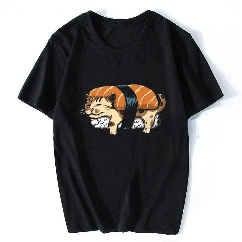 Japanese Cat Anime Neko RaUnisex T Shirt Unisex Women Aesthetic Loose Breathable Vintage Tshirt Harajuku Streetwear Camisetas Hombre