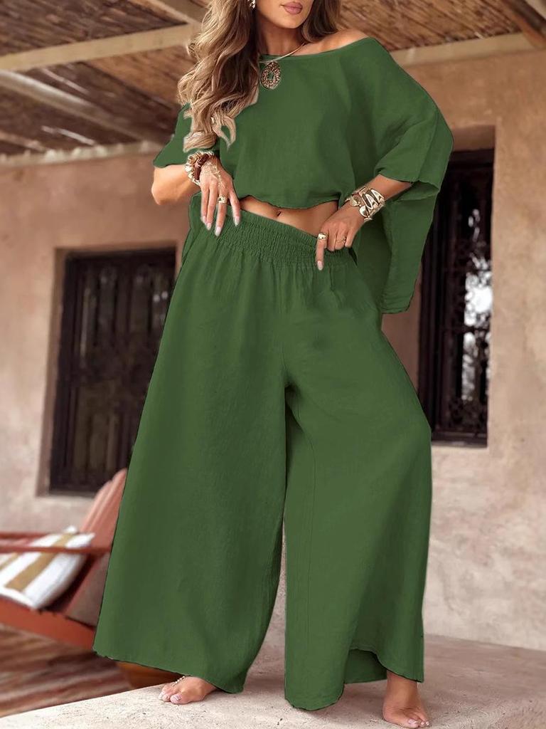 2025 European & American Casual Loose Off-Shoulder Summer Women's Set