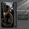 Luxury Jeweled Cat Black Phone Case For Samsung A32 A33 A34 A35 A36 A37 A51 52 52s A53 A54 A55 A56 A57 A71 A72 A73 Glass Cover