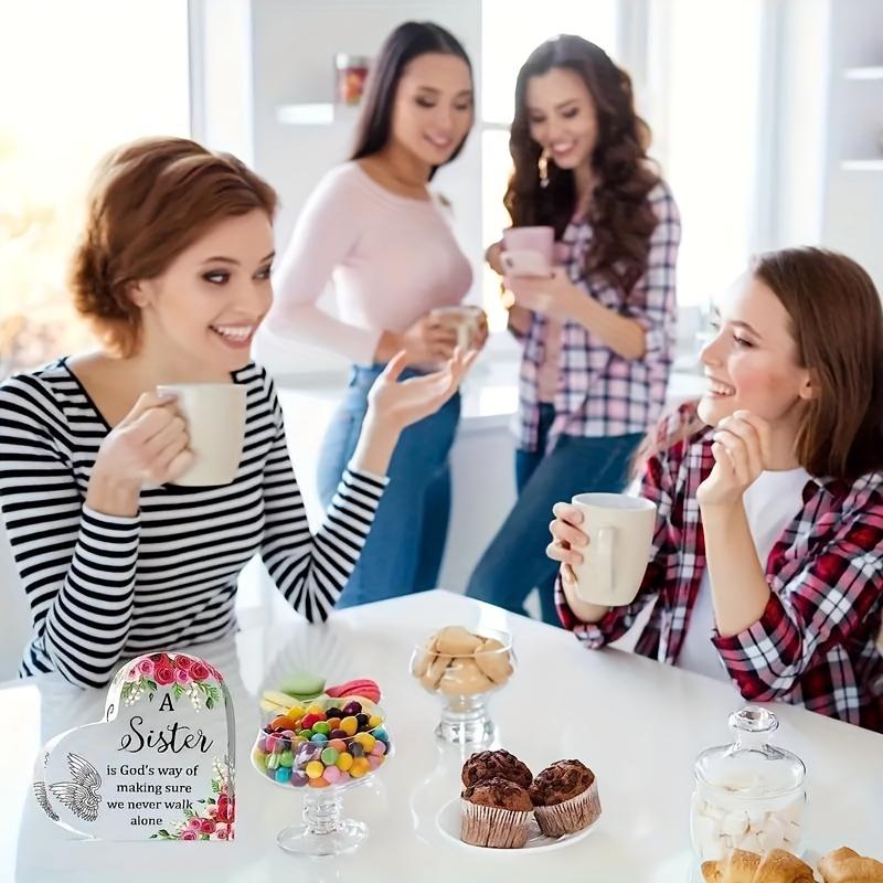 2D Flat Acrylic Heart Sister Gifts Desktop Decoration Plaque, Home Decor Plaque Hanging Wall Art Decorative Garden Decoration for Room Door Signs Hang