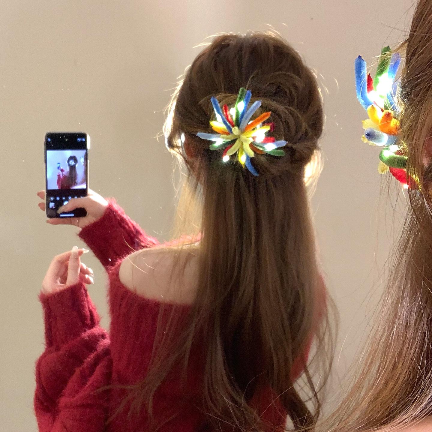 Exquisite Flocked Fireworks Hair Clip: Versatile Duckbill with Fashionable, Niche Design