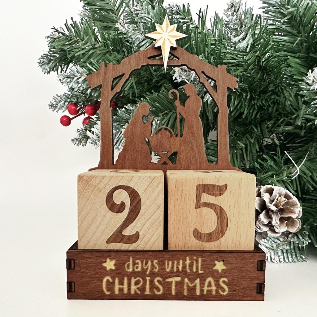 25-Day Wooden Nativity Countdown Calendar Tabletop Christmas Ornament Winter Festival Celebration Christian Advent Calendar