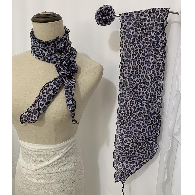 

Gray & White Leopard Print Chiffon Silk Scarf - Women s Hair Bun Clip & Neck Accessory 120 cm Length * 15 cm Width * 6 cm Flower