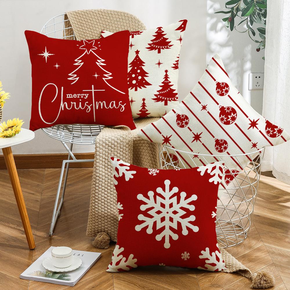 New Snowflake Pattern Element Red Festive Warm Atmosphere Christmas Decoration Home Party Sofa Cushion