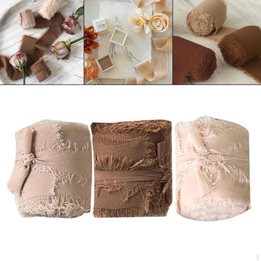 3 Rolls Fringe Chiffon Ribbon ,2" x s Handmade Frayed for crafts ,Gifts Wrapping ,Bridal