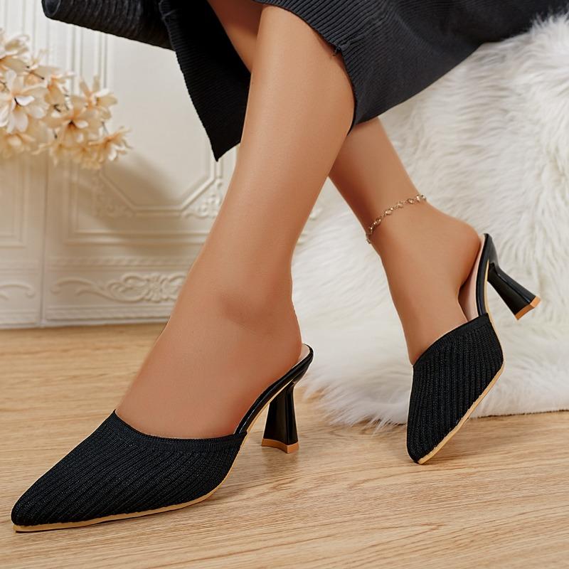 Fashion Knitted Breathable Wrapped Toe Slippers Women's Fashion Pointed Toe Shallow Mouth Slip-on Non-Slip High Heels