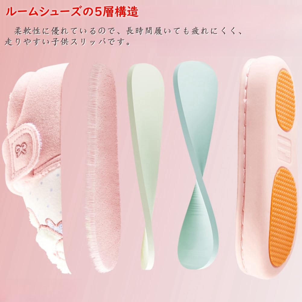 VNGOLERRY Room Heeled Walking Practice Slippers for Boys and Velcro Rabbit and Bear Sizes and 17 Japanese Shoe Kids' Shoes, Fall/Winter Slippers,