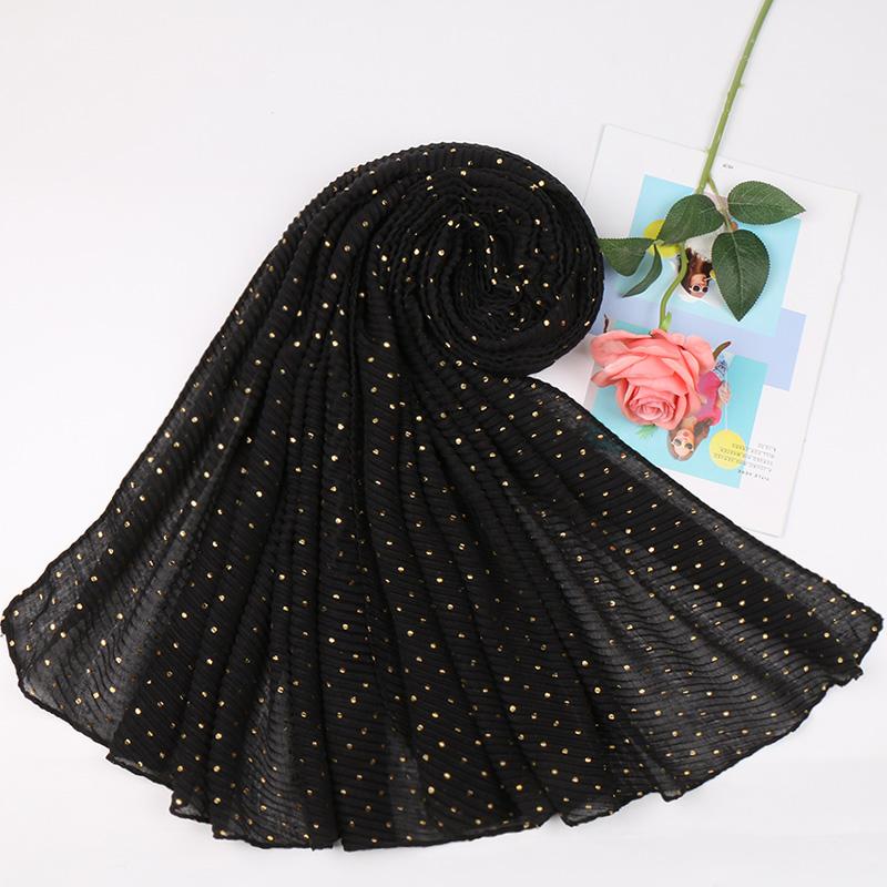 New Pleated Polka Dot Hijab Scarf Women Shimmer Ripple Shawls Muslim Glitter Shawl Wraps Stretchy Headband Scarves Soft Pashmina
