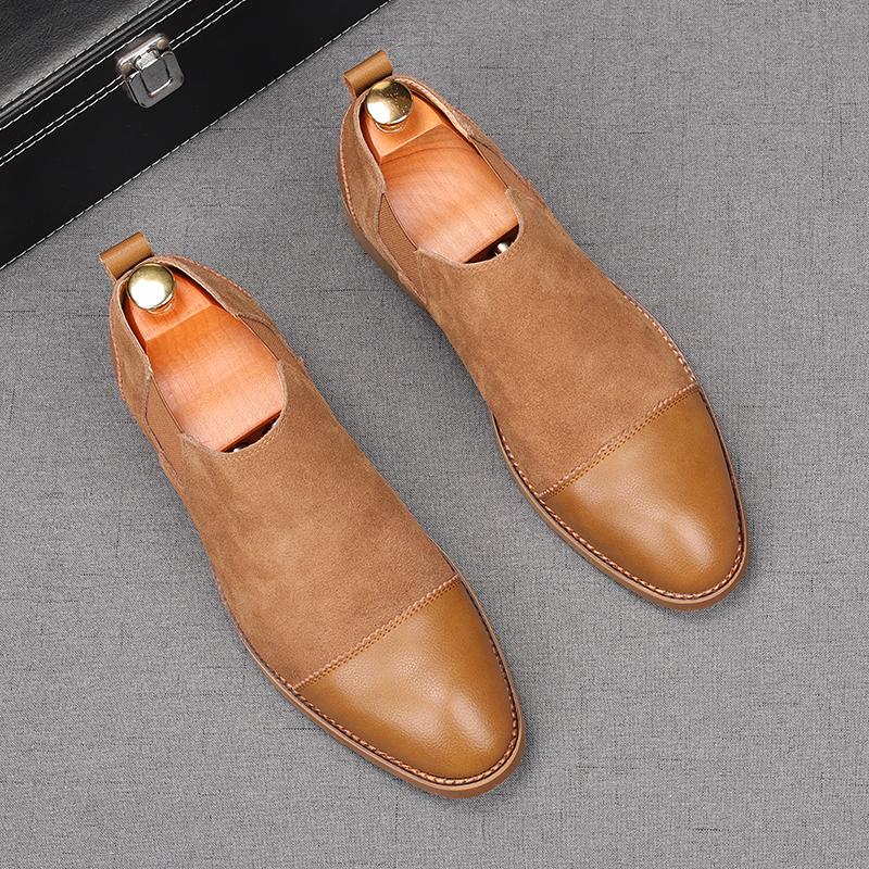 Fashion Men's Pointed Genuine Leather Patchwork Business Flats Shoes Male Designer Monk Strap Loafers Homecoming Wedding Dress Footwear