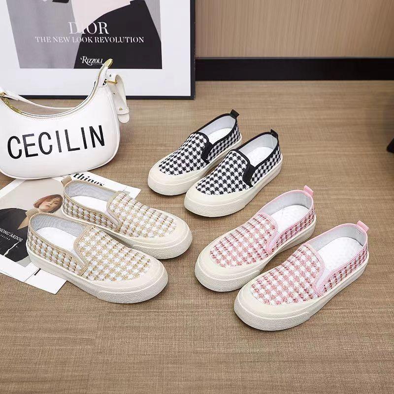 platform canvas shoes, breathable low-top student flats in spring and autumn, one-pedal lazy women's shoes