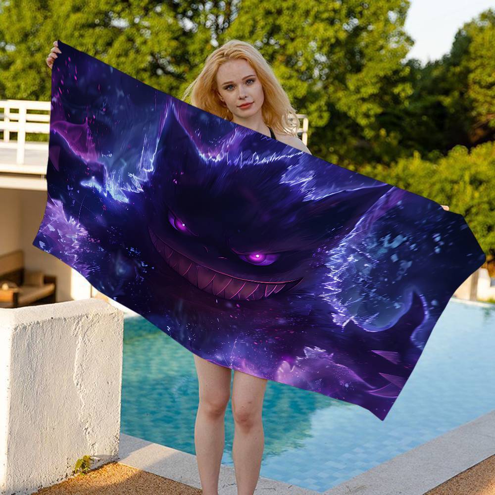 P-Pokemon Gengar Anime Bath Towel Microfiber Soft Water Absorbing Breathable For Girl Kids Decorative Cartoon Beach Towel