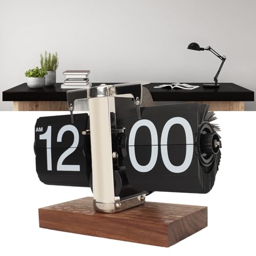 Retro Vintage Flip Down Clock, Automatic Rotating Digital Display Mechanical Clock, Desk Flip Clock Gear Clock, Home Office Decor, Battery Operated (S