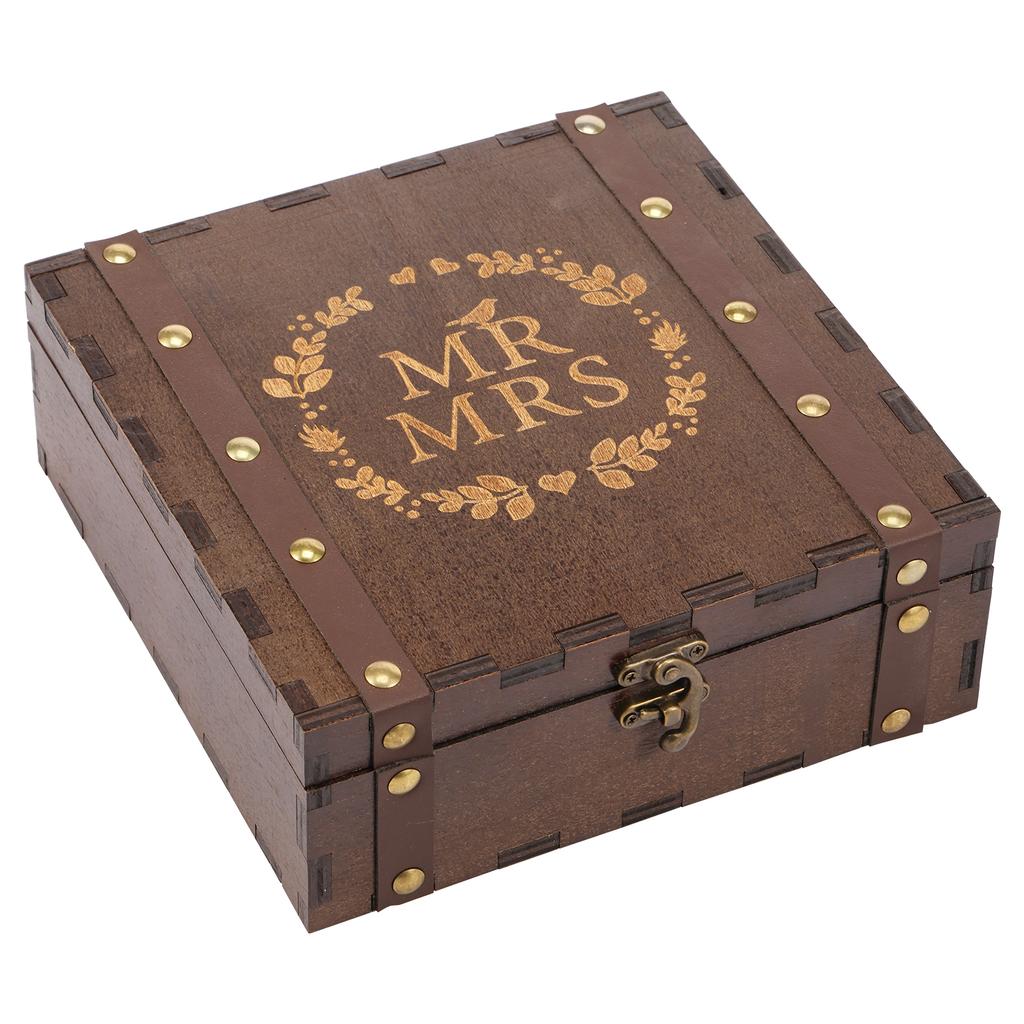 Wedding Keepsake Box with Lid and Lock Mr Mrs Wooden Memory Box Vintage Present Wooden Case for Couples Anniversary Bride