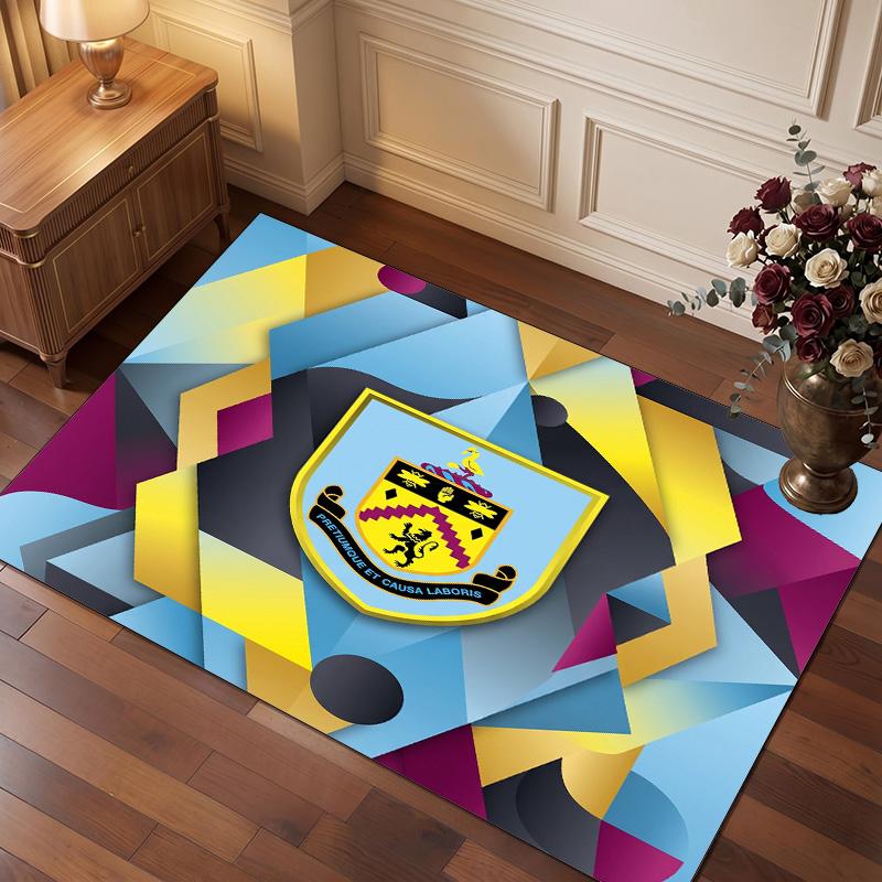Burnley Football Print Crystal Velvet Rug, Comfortable Water Absorbent Non Slip Indoor Floor Carpet
