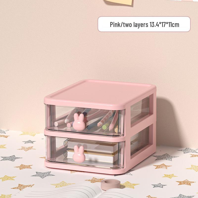 Rabbit Cartoon Transparent Mini Desktop Drawer Box for Stationery