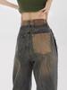 Damen High-Waist Retro Distressed Wide-Leg Jeans - Frühling/Herbst Bodenlange Hosen