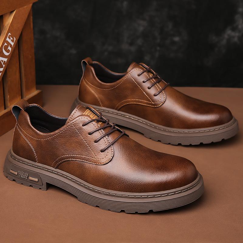 Men's Shoes Autumn Formal Men's Big Head Leather Shoes Platform Soles Casual Retro Low-top Martin Shoes Men 2025