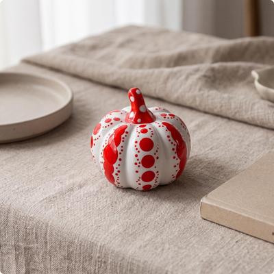 Polka Dot Ceramic Pumpkin | Modern Art, Figurine Red Pumpkinl