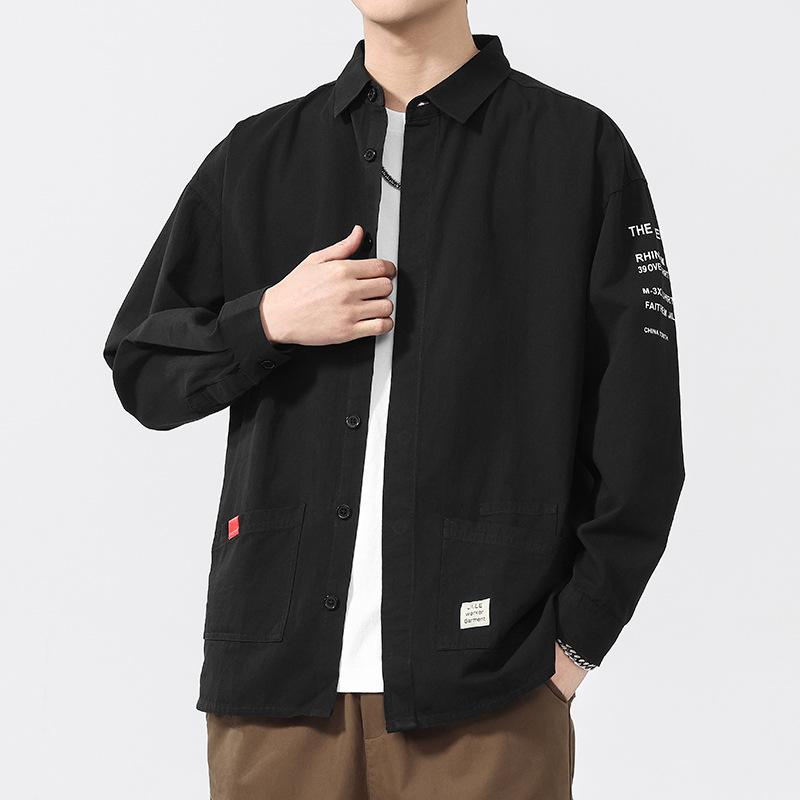 Nová jarní jednobarevná košile pro pánskou módu, módní s dlouhým rukávem, trendy ležérní bavlněná košile