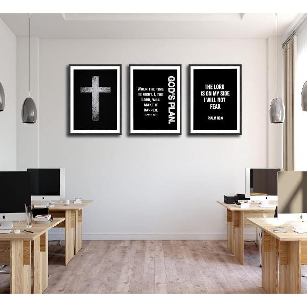 3Pcs Jesus Cross Canvas Wall Art Black and White Scripture Poster Christian pirational Painting Picture Catholic Religious Bible Wall Decor for