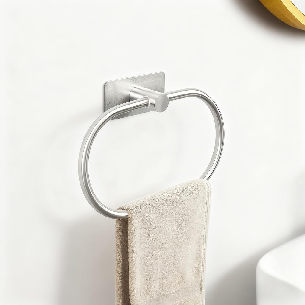 Stainless Steel Wall-Mounted Towel Rack with Strong Adhesive Back Space-Saving Modern Bathroom Organizer, No-Residue Installation, Towel Racks