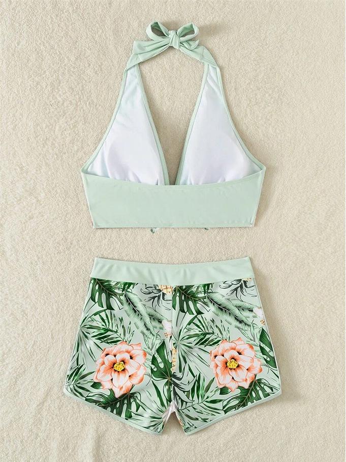 European & American Print Backless Bikini Swimsuit
