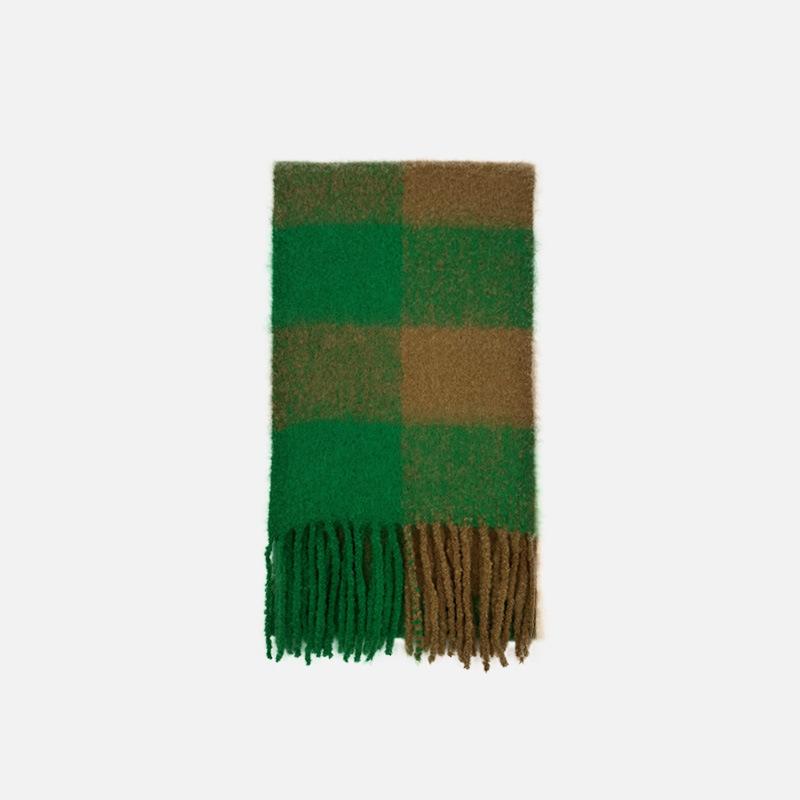 

Wool Retro Large Plaid Scarf Women s Autumn and Winter Warm Soft and Waxy Atmosphere Scarf 230*30cm