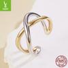 Color Separation Electroplated Metal Sense Staggered Opening Ring S925 Sterling Silver Line Interwoven Double-Layer Ring
