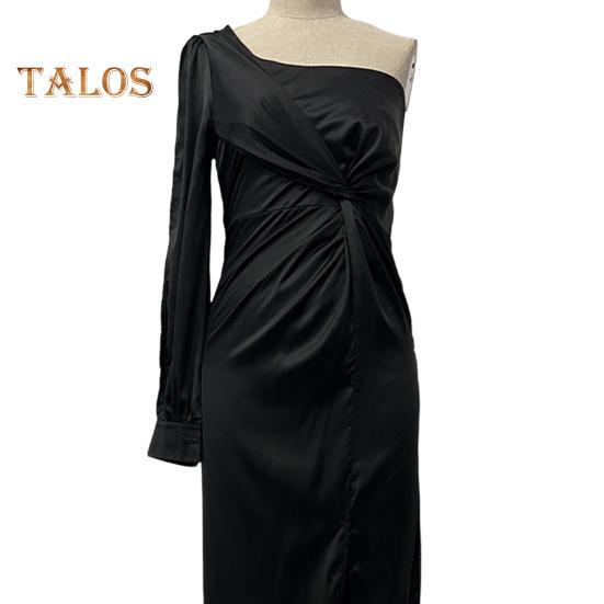 Lady Evening Dress One Shoulder Sleeveless Split Hem Solid Color Slim Waist Pleated Solid Color Off Shoulder Prom Cocktail Party Maxi Dress Ball Gown