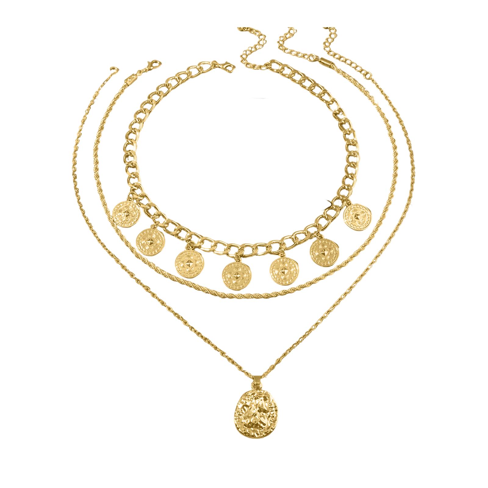 

Ladies Geometric Circular Neck Chain Alloy Water Diamond Tassel Pendant Necklace One Size