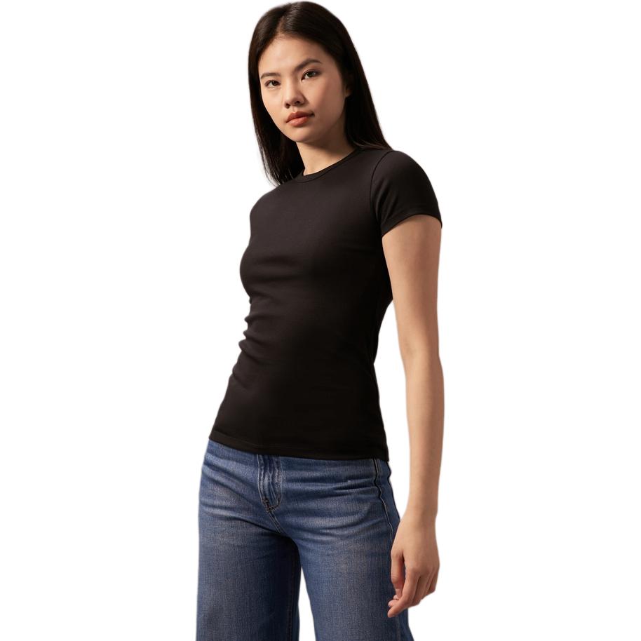 Calvin Klein Solid Fashion Casual Simple Comfortable Short Sleeve T-Shirt Women Tops Space-Black 40WJ217-BAE