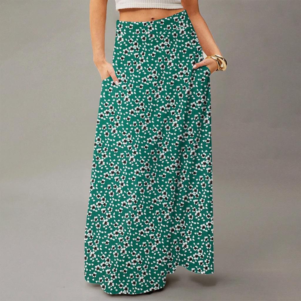 Damen Fließendes Maxi-Kleid Normal Lässig Geblümt Sommer Böhmischer Rock