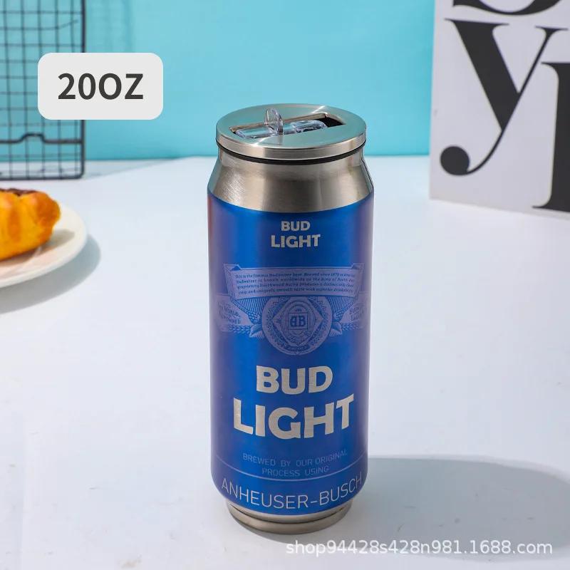 1 pc 500ML Thermos with Straw 304 Stainless Steel Beer Bottle Cola Can Termos Para Cafe Beer Cold Keeper Home Kitchen Drinkware