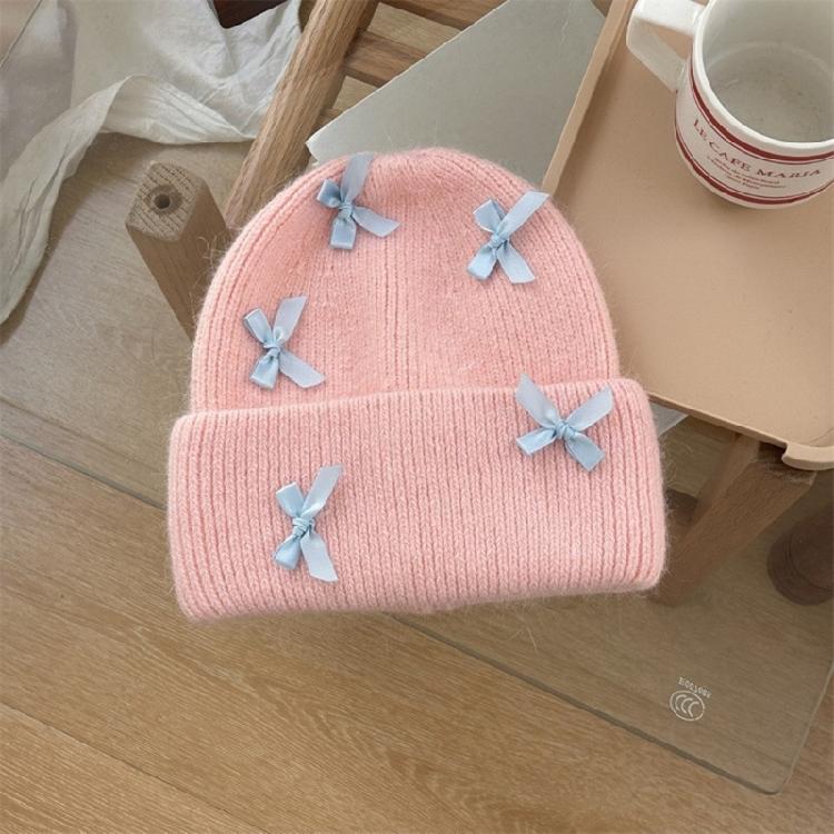 Handmade Winter Beanie Hat with Bowknot Decor Hat Adult Skiing Shopping Hat