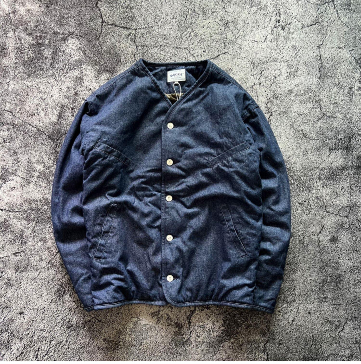 Men s Retro Collarless Multi-Pocket Denim Jacket - Thickened, Loose Fit Cotton Coat for Winter Layering. M