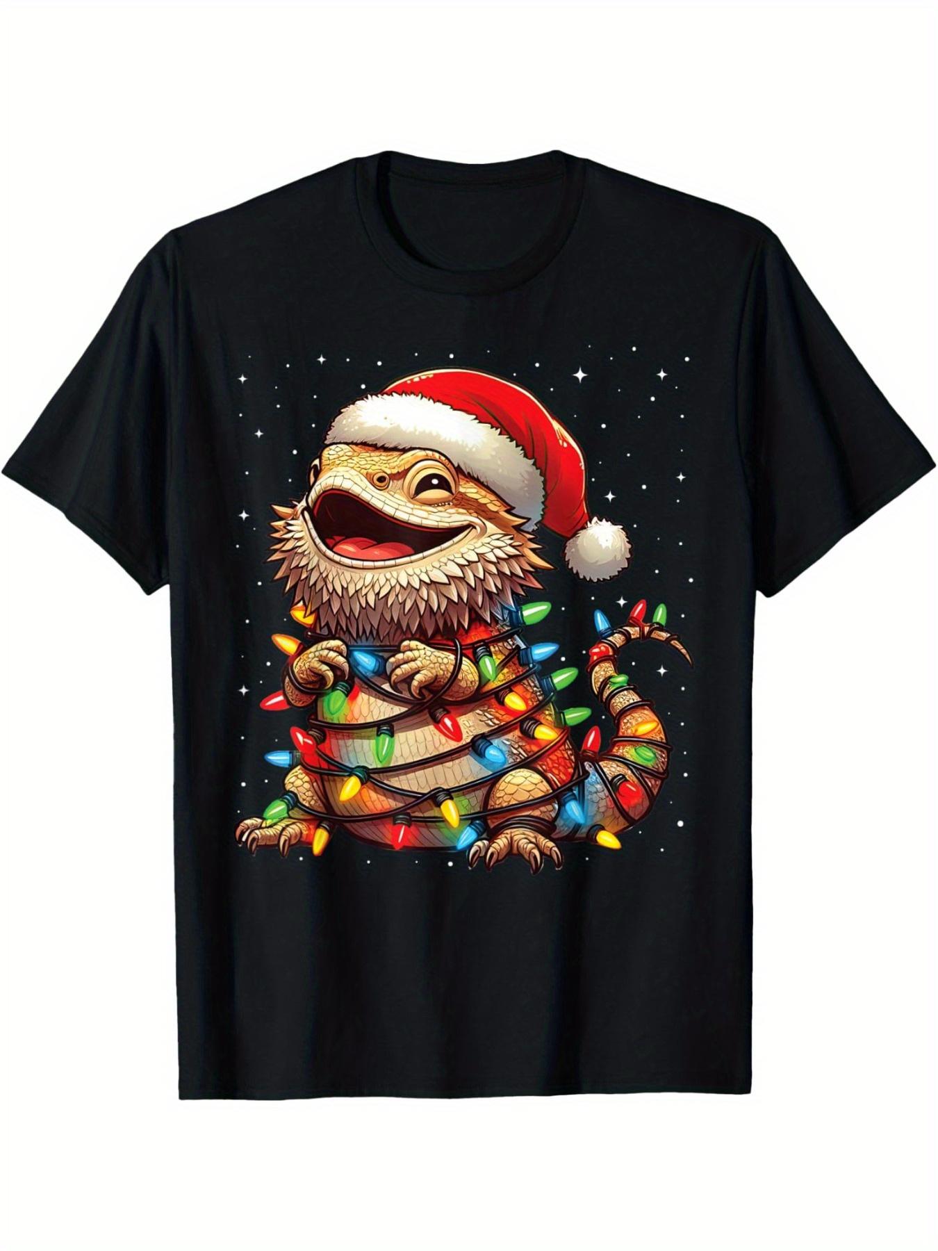 Bearded Dragon Christmas Lights Santa Hat Xmas Snow T-Shirt S разноцветный