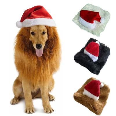 New Year Creative Santa Dog Cat Costume Cute Furry Pet Wig Christmas Dog Hat with White Beard Funny Xmas Cap Pet Accessory