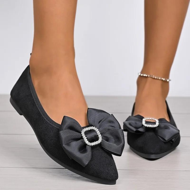 Fashion 2025 Slip on Pointed Toe Women's Flat Shoes Outdoor Plus Size Fashion Shallow Bow Tie Soft Sole Comfortable Casual Walking Flats