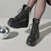 Gothic Y2k Women Ankle Punk Wedges High top Heels Platform Stacked Sole Metal Rivet Chain Decor Short For Woman Autumn W