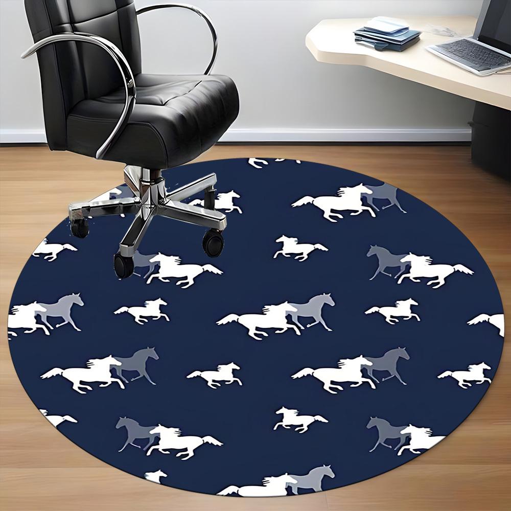 1PCHorse Pattern Office Round Area Rug, Indoor Mat Suitable For Office, Under Office Chairs Bedroom Living Room Home Decor, Room Deco034