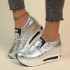 Sneakers con Plateau in Pelle PU Argentata Donna Casual Antiscivolo Suola Spessa Scarpe Sportive Donna Taglie Forti Mocassini Slip On