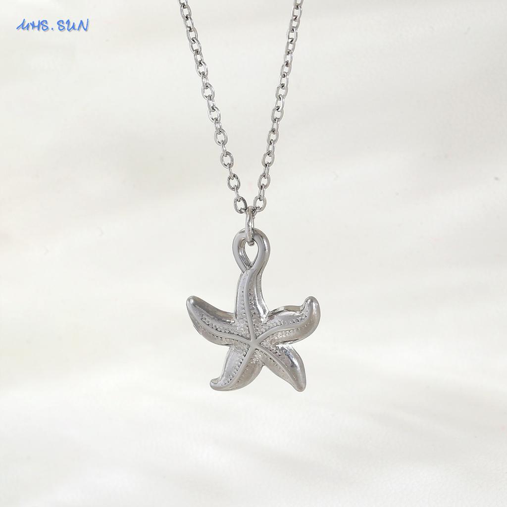 MHS.SUN Seestern Muschel Muschel Anhänger Halsketten Für Frauen Männer Edelstahl Trendige Kette Choker Strandparty Schmuck Sommer