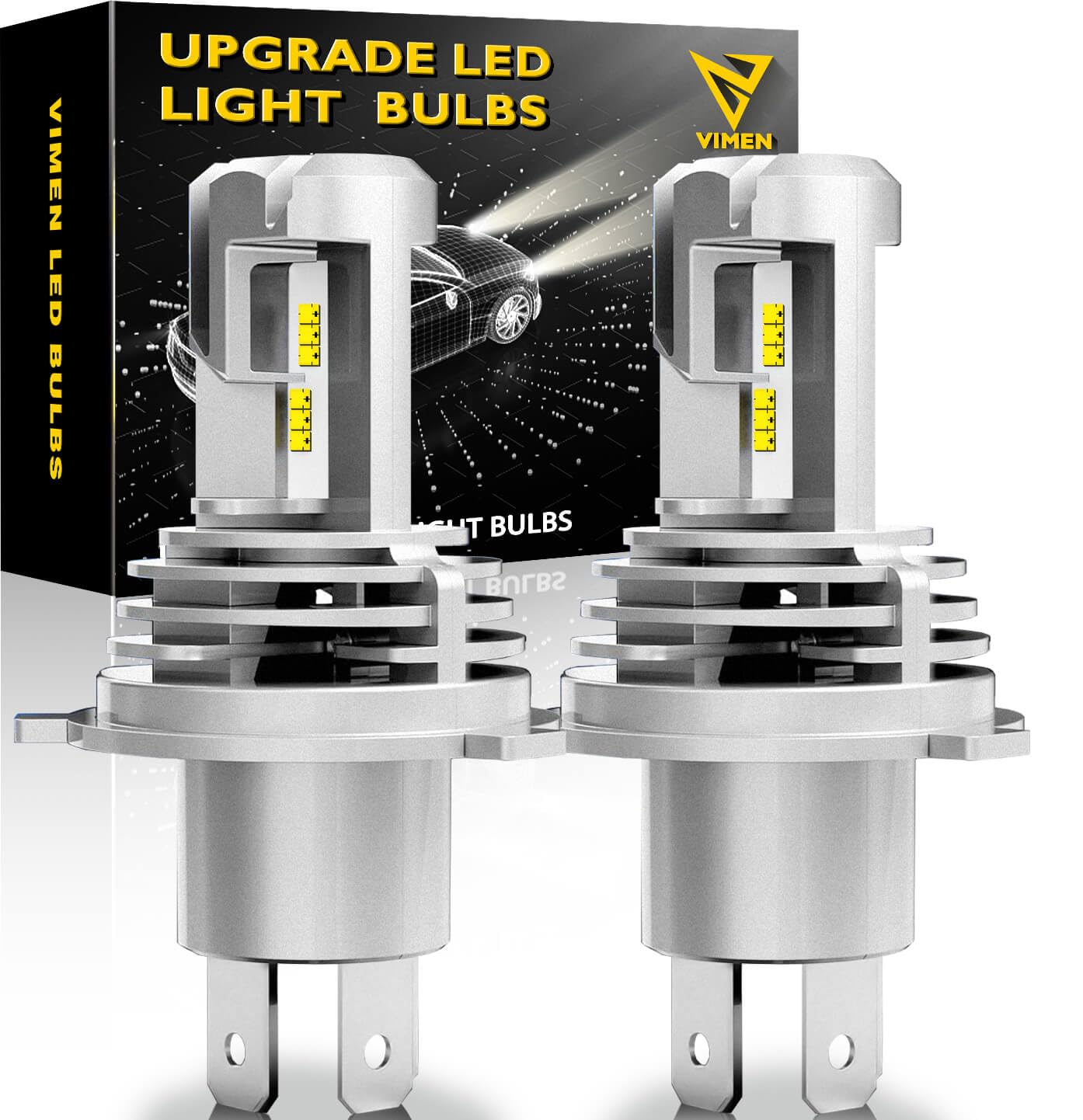 

Car LED Headlights H4 Integrated H4 LED Bulb HI/LO Switching 6500K White LED Light Emitting Point Cooling Fan Included (2 Pieces)