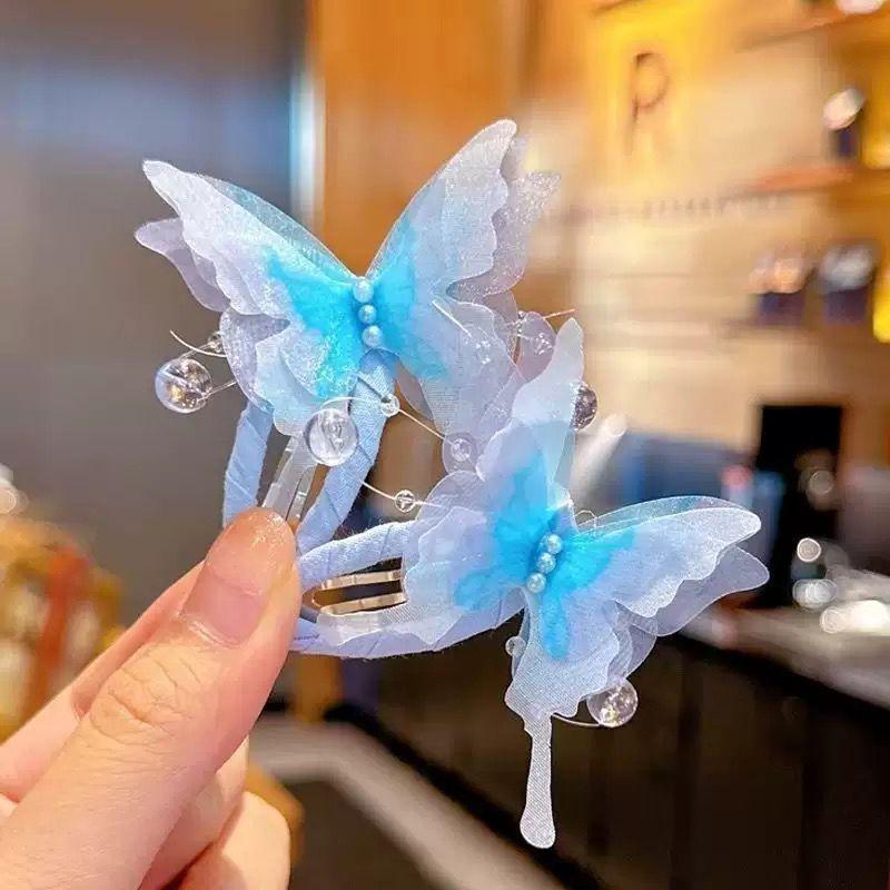 

2 шт./набор Детские красивые градиентные заколки для волос BB в виде бабочек, Крылья бабочки, Аксессуары для волос принцессы, Заколки для девочек, Не повреждающие волосы