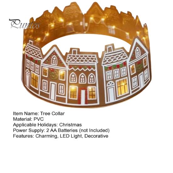 LED Christmas Tree Collar Gingerbread House Xmas Tree Skirt Collar Christmas Pencil Tree Skirt Base Stand with LED Light