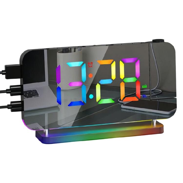 

FM Radio LED Projection Clock With Adjustable Brightness Multiple Color Changing Modern Desk Clock for Bedroom Decors чорний