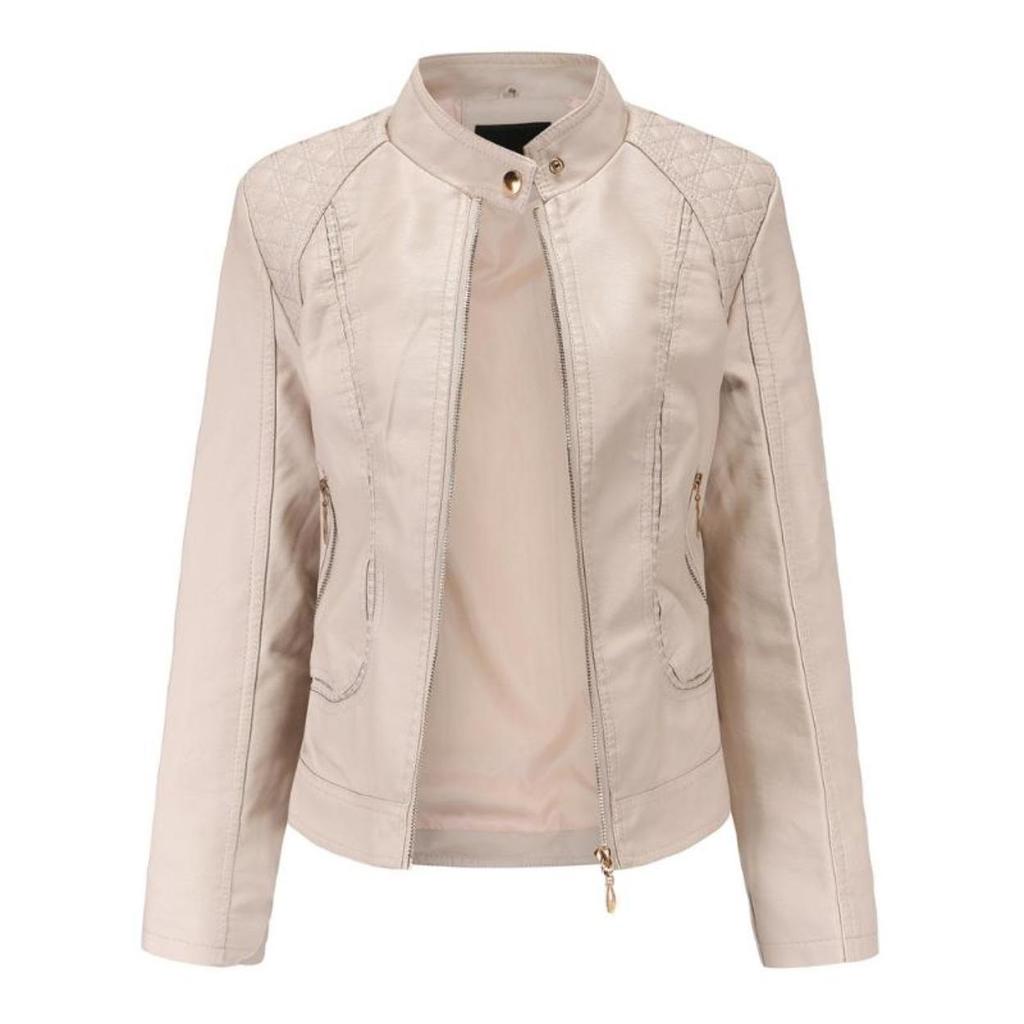 Giacca in pelle da donna alla moda, con colletto alto, in pelle PU, giacca in pelle da donna, cappotto in pelle da donna